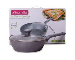 Сковорода антипригарная Kamille - 240 мм Granite глубокая с крышкой (4275GR)